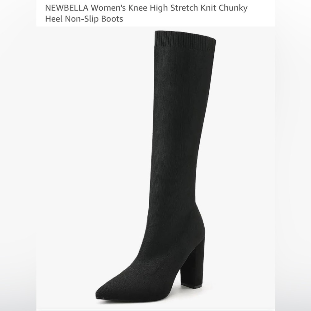 NEWBELLA Black Over-the-Knee Stretch Knit Block Heel Boots Size 5.5 Women’s
